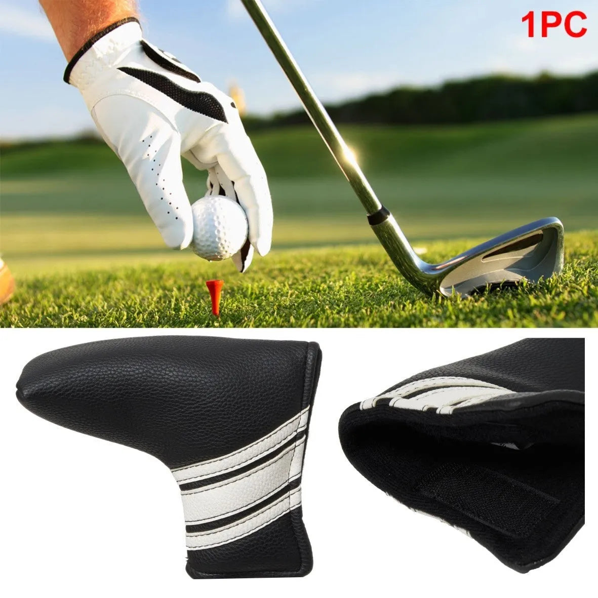 Black PU leather golf push rod cover sleeve for club protection