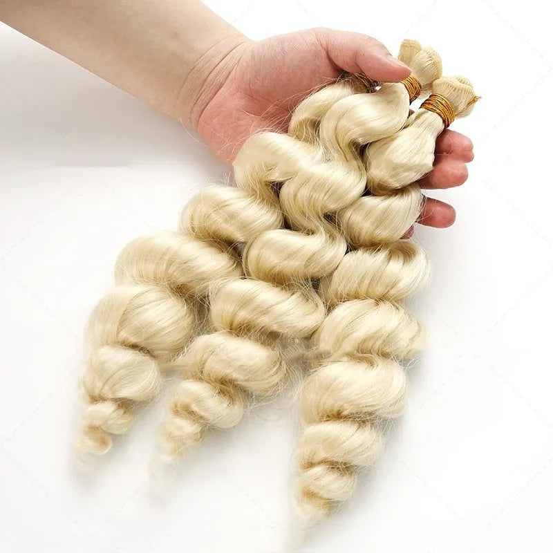 Golden synthetic fibre wig in three length options: 18, 20, and 22 inches.