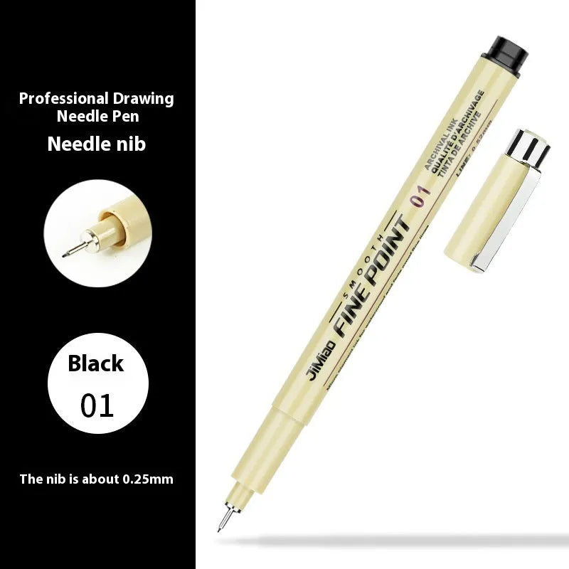 Waterproof cartoon design needle drawing pen with black ink refill and 133mm plastic body