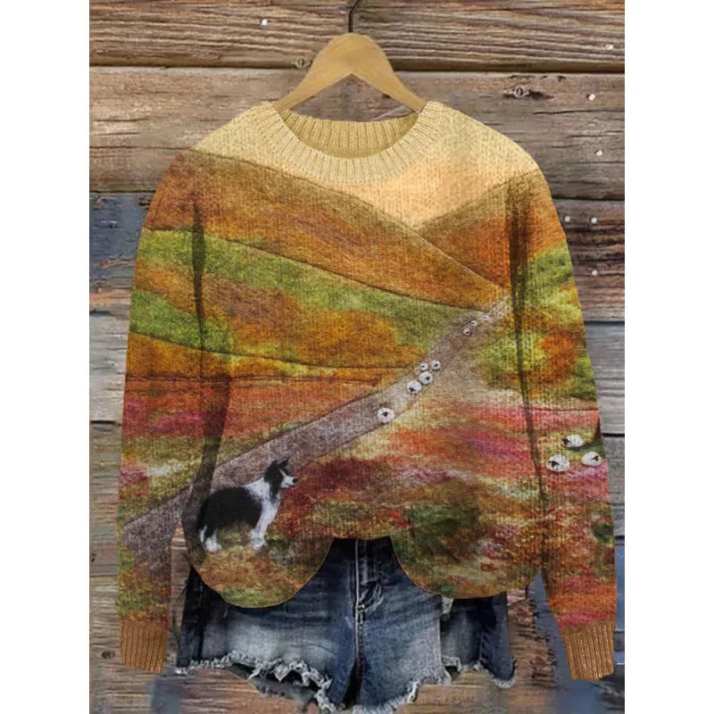 Little Flower digital printed floral pattern sweater in a round neck style.