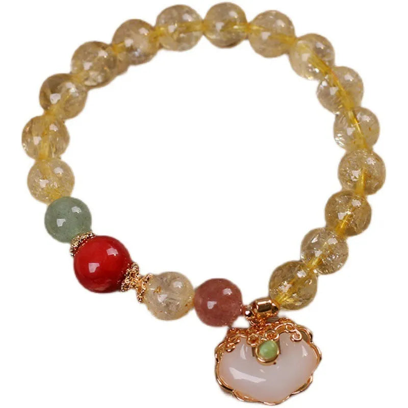 Yellow hair crystal jade ruyi pendant bracelet on alloy chain for women