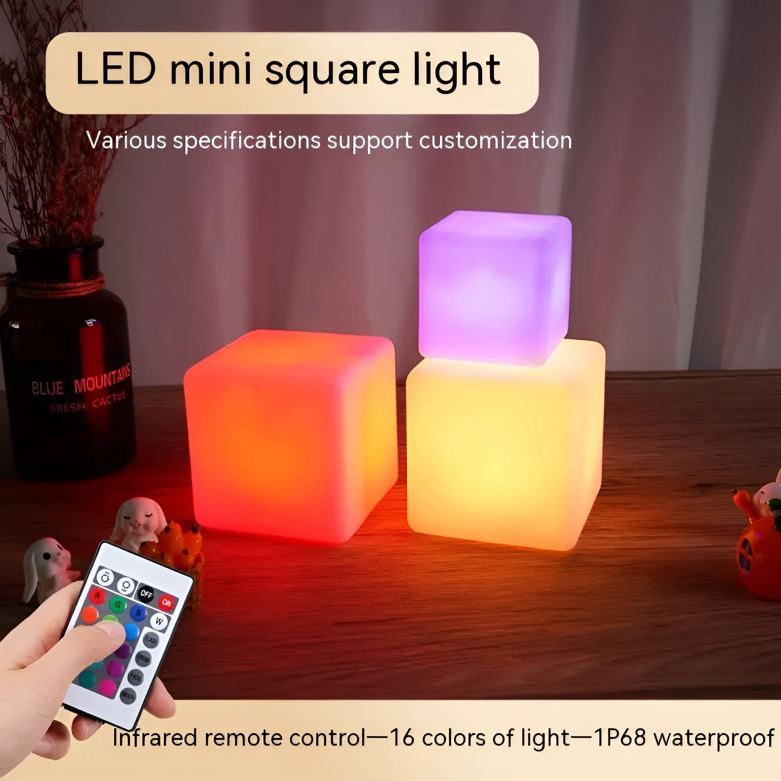 Square seven-colour night light with remote control in European style design