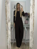 Casual long sleeve two-piece lounge set with round neck and matching trousers in polyester fabric