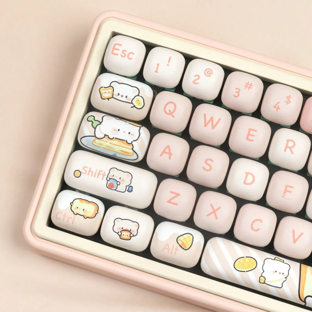 PBT mechanical keyboard key caps with bread bear theme in MOG height profile