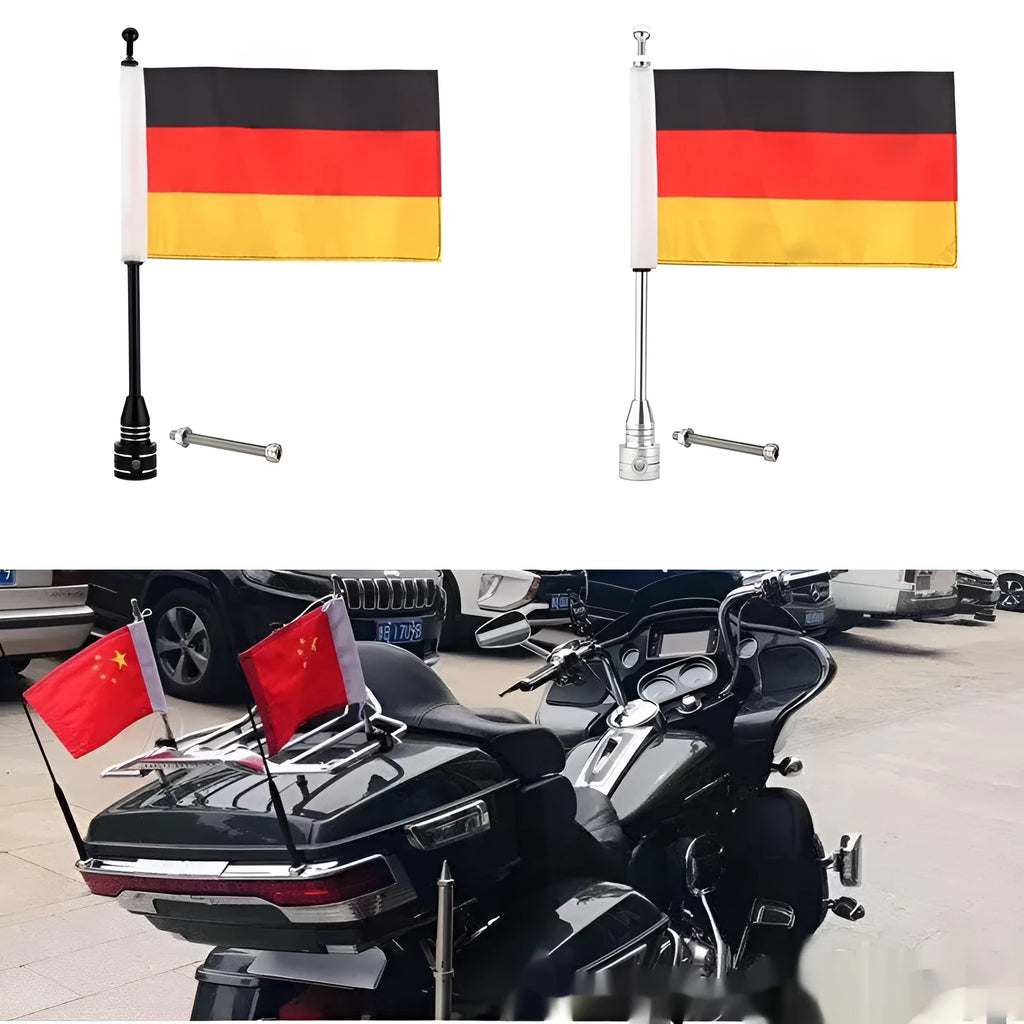 45cm aluminium motorcycle flagpole for side box and luggage rack mounting in black or silver finish