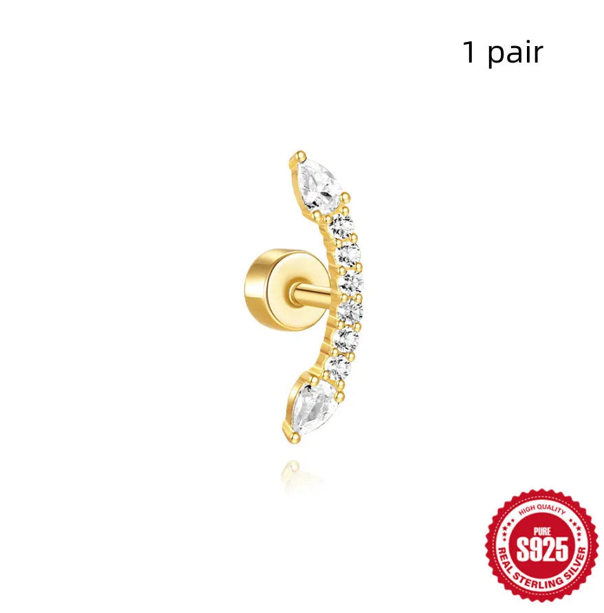 S925 sterling silver flat column threaded ear bone stud in a gold tone colour.