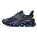 Men's black breathable casual sports shoes with mesh upper, round toe, and flat EVA sole on a white background.