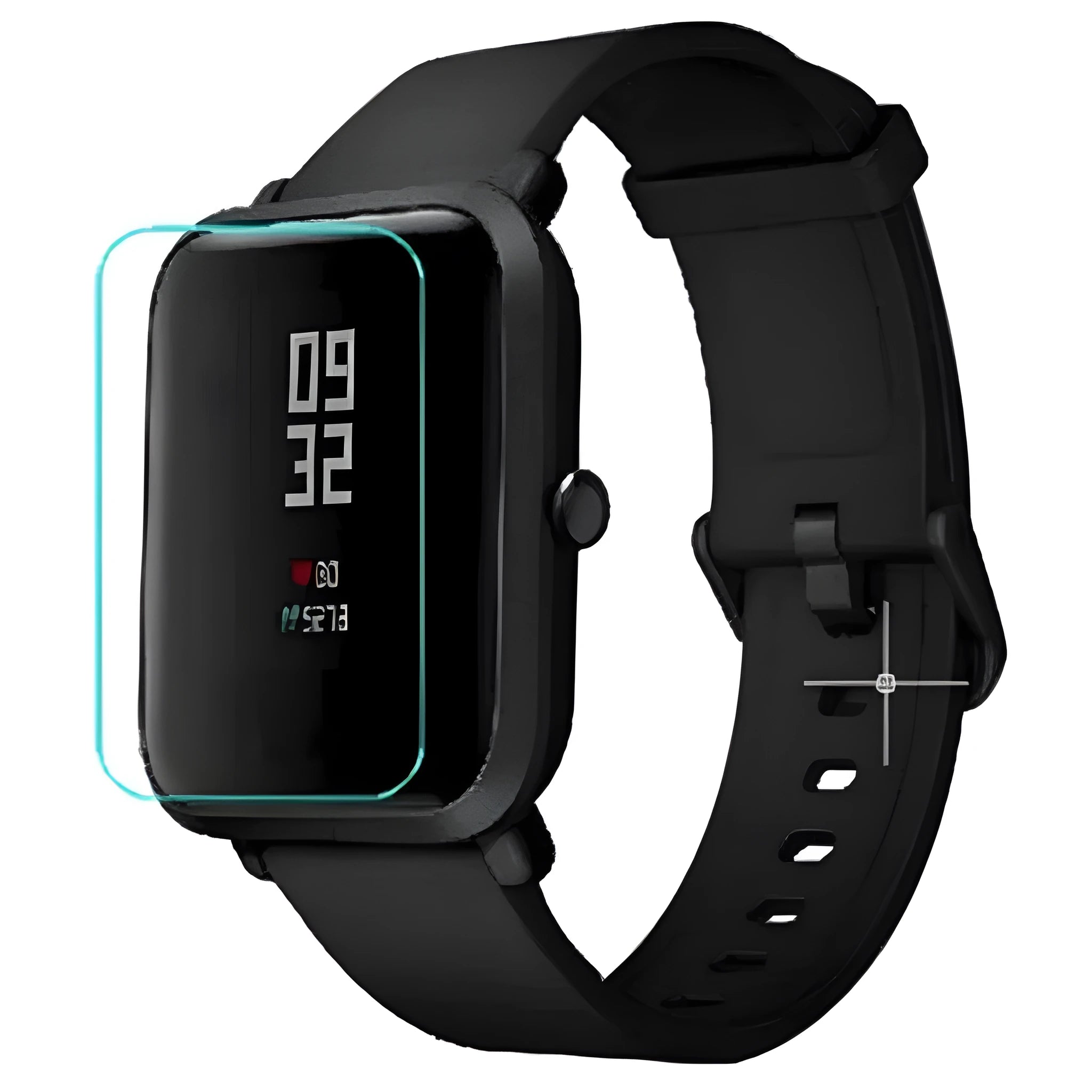 Amazfit Bip S smartwatch with applied TPU hydrogel screen protector showing full coverage