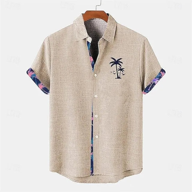 Loose fit linen short sleeve shirt with ocean fish pattern on lapel in various colour options