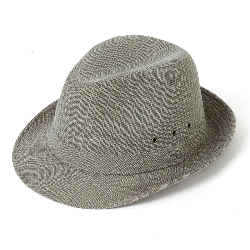 A men's fedora hat for mature gentlemen in thickened suit material or linen, shown in classic colours.