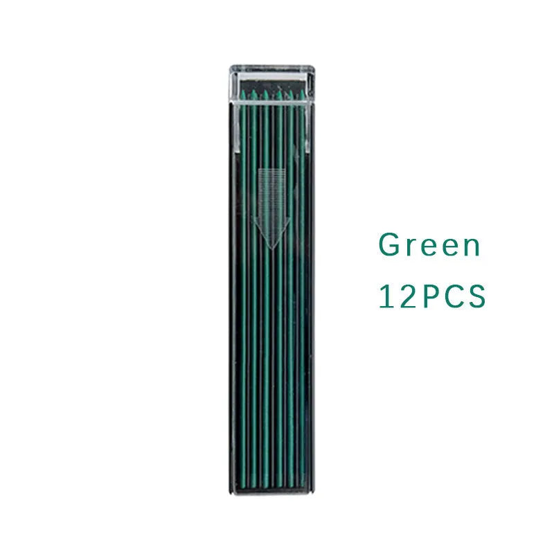 Box of 12 colourful mechanical pencil refill leads for 0.5mm pencils in black blue green orange purple red white yellow