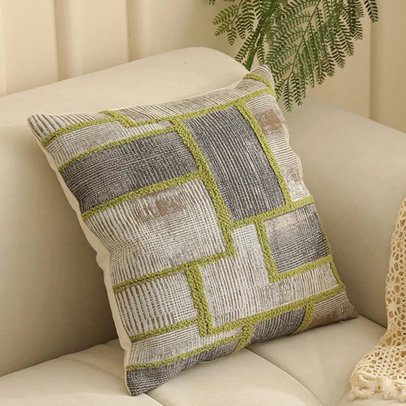 Square 45cm yarn-dyed Jacquard pillow cover with Nordic floral botanical pattern in multiple colour options.