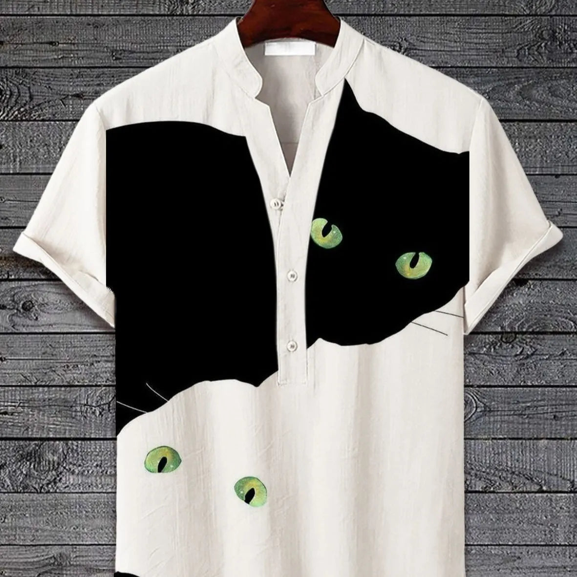 Men's 3D digital animal print short sleeve shirt in polyester fabric showing vibrant design
