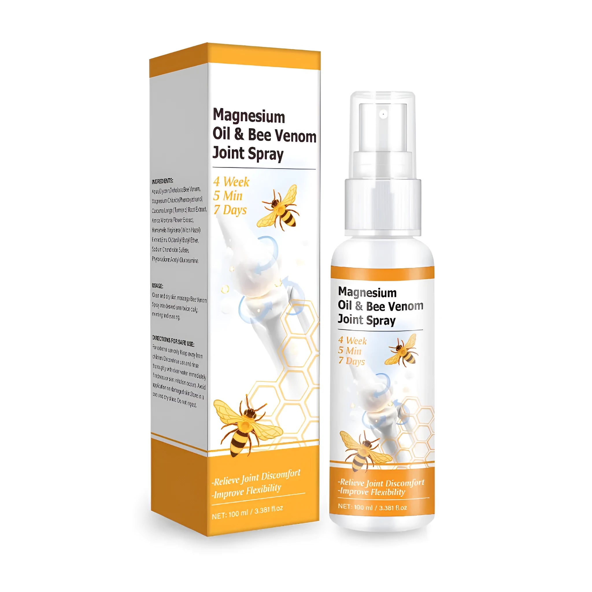 Magnesium oil bee joint spray gel 100ml container measuring 152x39x39mm