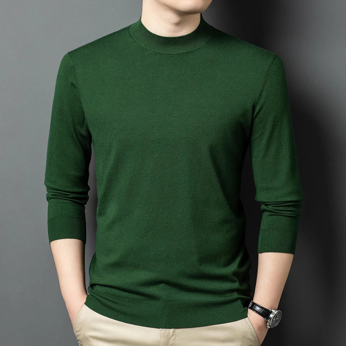 Men's round neck wool mulberry silk sweater long sleeve winter pullover in multiple colour options