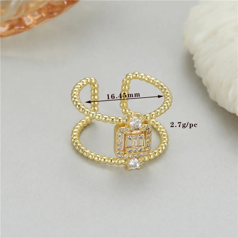 Copper open ring with adjustable opening and U-shaped asymmetric design in copper-plated gold colour