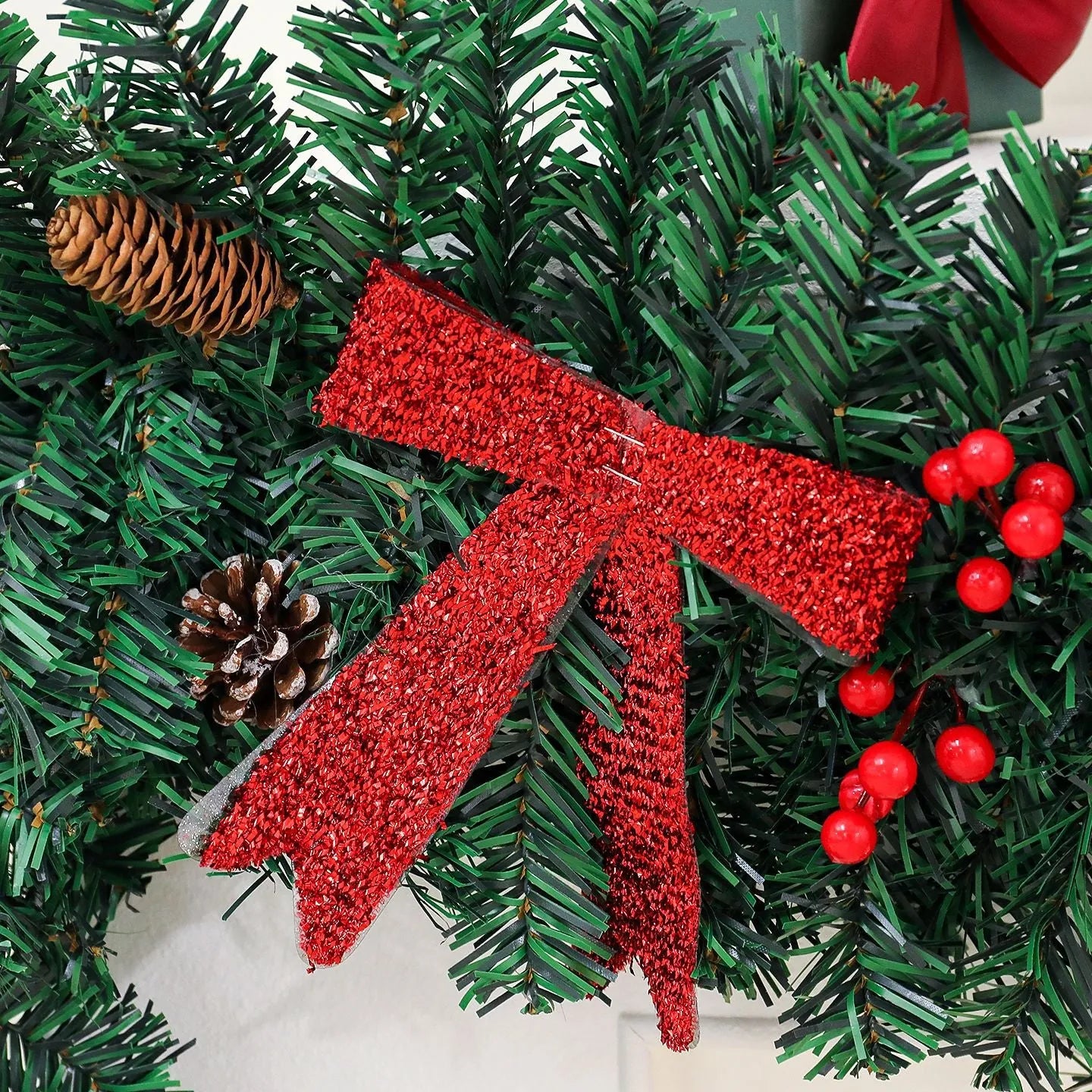 Christmas rattan pine cone bow decorative cane with European style design for festive arrangements