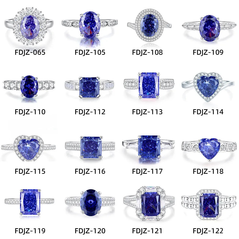 Heart-shaped high carbon diamond ice flower cut colour zircon stone set in a women's 925 sterling silver ring.