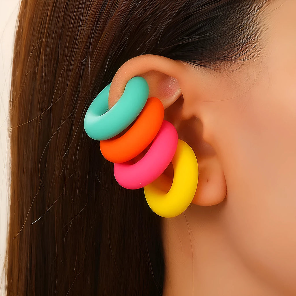 C-shaped matte coarse round clip-on earrings in a choice of 15 candy colours for women.
