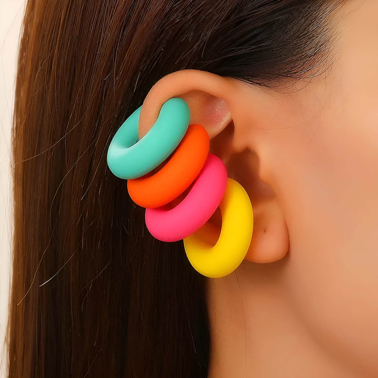 C-shaped matte coarse round clip-on earrings in a choice of 15 candy colours for women.