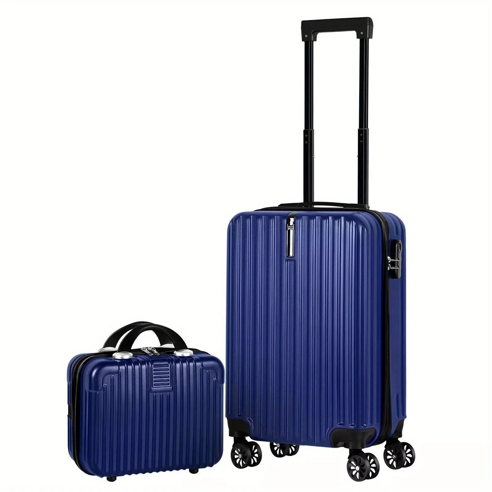 Aluminium alloy travel luggage set showing 14-inch and 20-inch suitcases with included towel