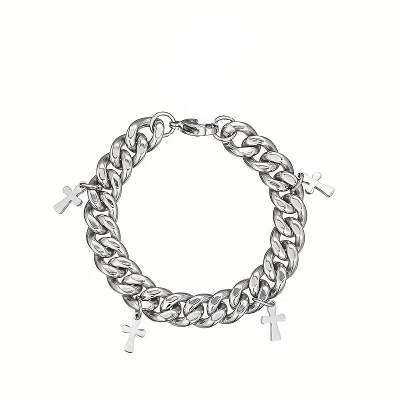 Men's titanium steel cross bracelet with geometric design and cold wind styling