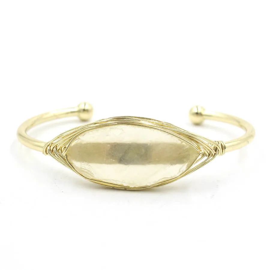 Natural raw gemstone bracelet with 8mm amorphous crystal beads on an adjustable open band.