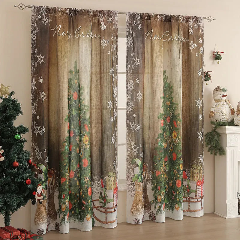 American-style printed Christmas curtain with semi-sunshade function on polyester fabric