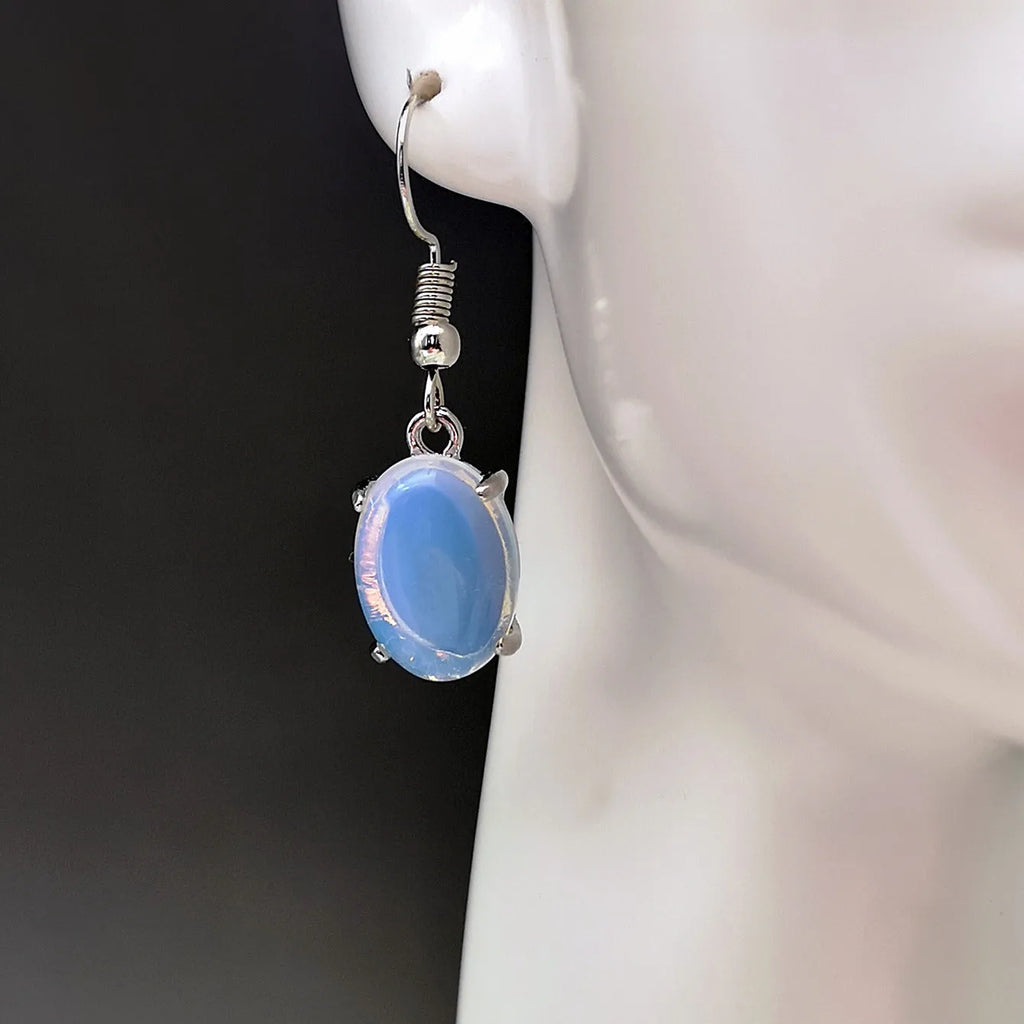 Moonlight white opal drop earrings with retro moonstone design and electroplated alloy finish