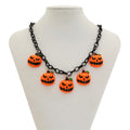 Mixed colour pumpkin ghost Halloween necklace with acrylic pendant on regular chain