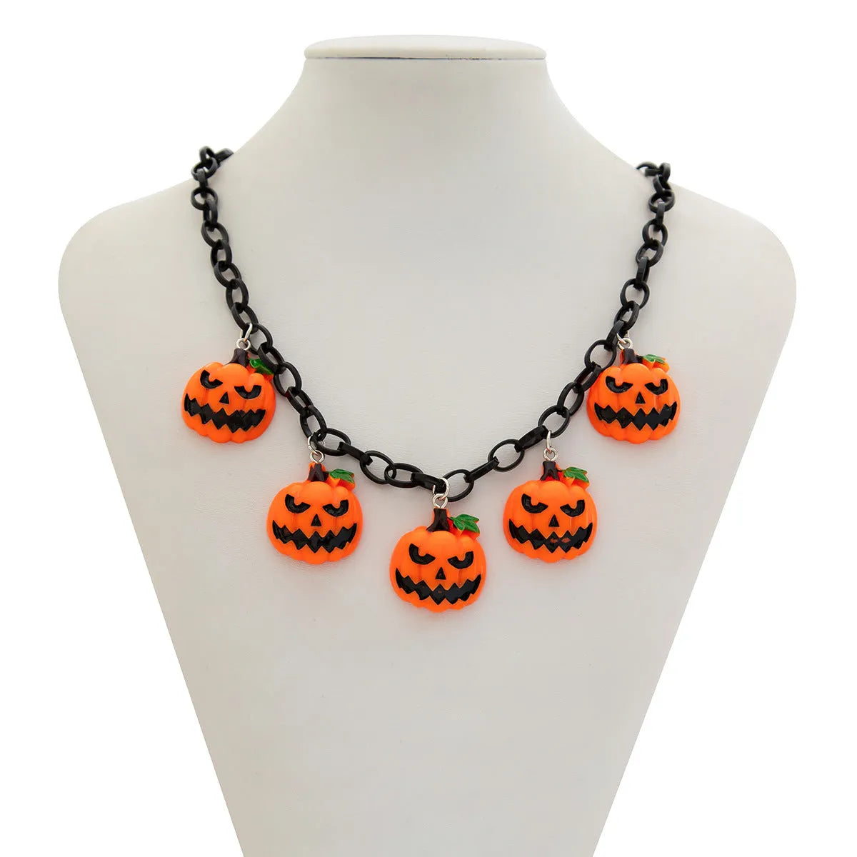 Mixed colour pumpkin ghost Halloween necklace with acrylic pendant on regular chain
