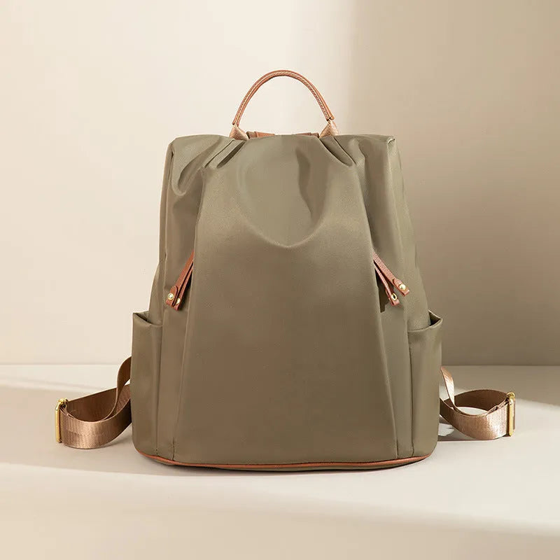 Fashion commuter contrast color large-capacity nylon travel backpack in khaki