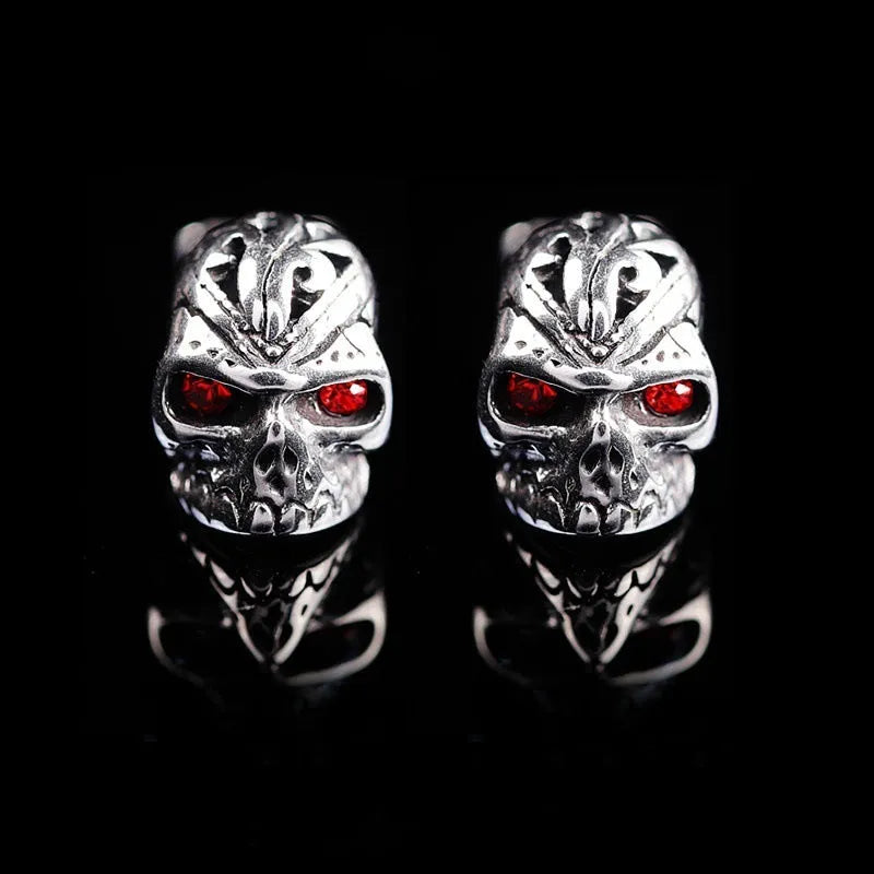 Red eye ghost skull stud earrings with electroplated alloy and artificial gemstone inlay
