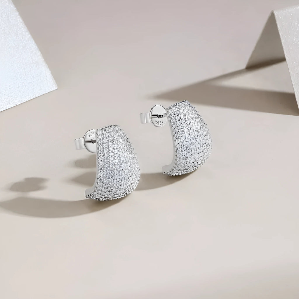 Geometric S925 sterling silver ear studs for women with white finish