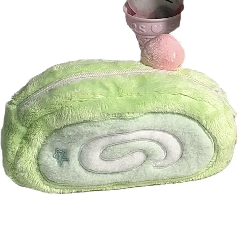 Honeydew roll plush velvet pencil case in Swiss roll cake design with Korean style