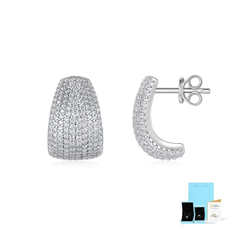Geometric S925 sterling silver ear studs for women with white finish
