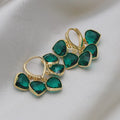 Green heart-shaped glass ear clip earrings with Korean style design and alloy accents