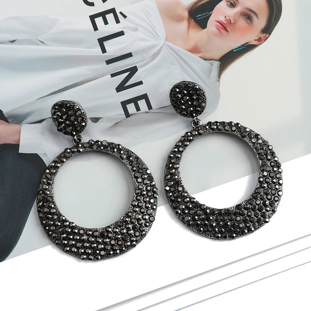 Colour cartoon style alloy earrings with metal diamond round large pendant drops for women
