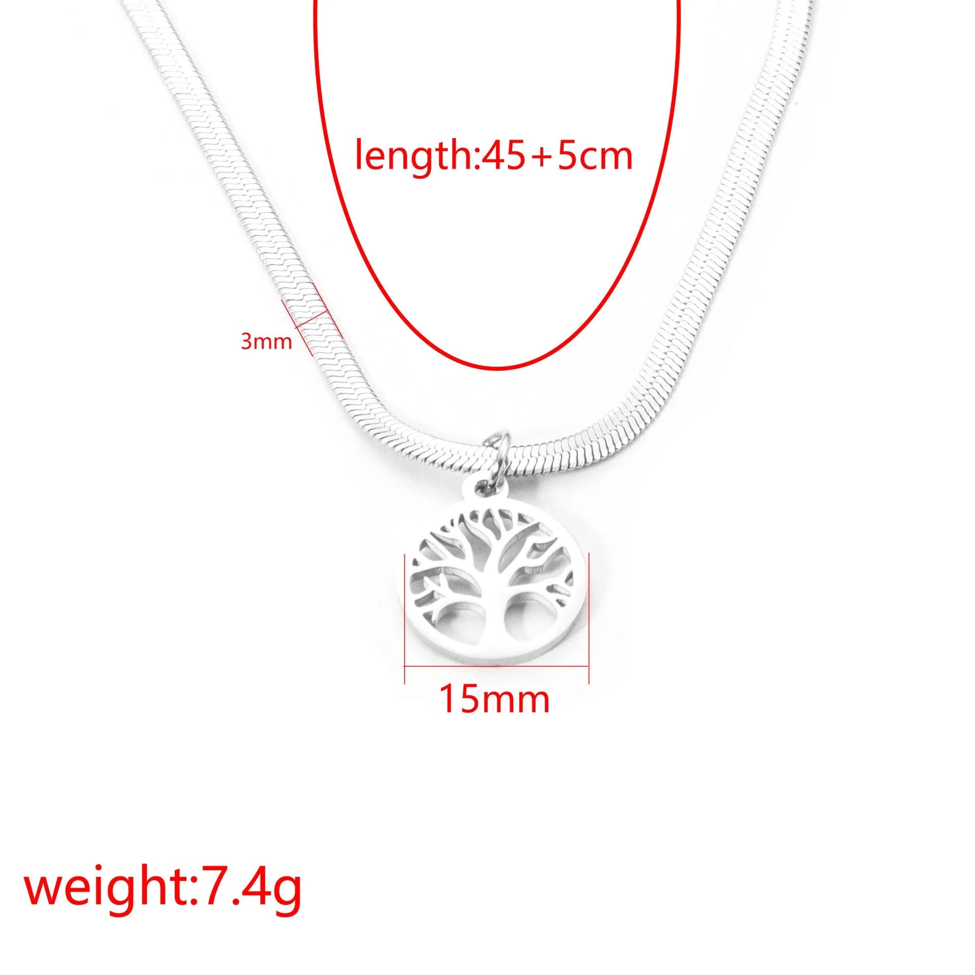 Stainless steel lucky tree pendant clavicle necklace with adjustable snake bones chain