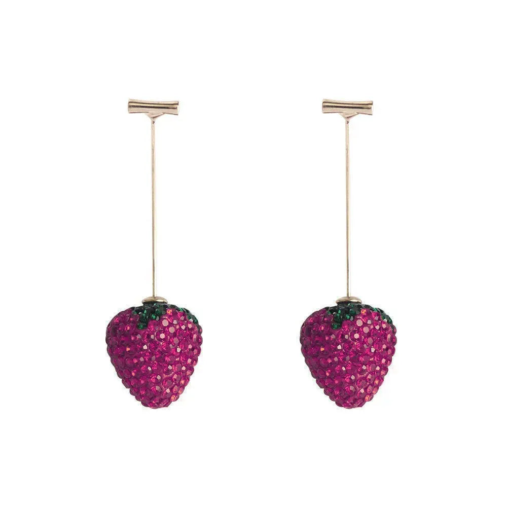 Red geometric strawberry earrings with spot drill detailing on zinc alloy