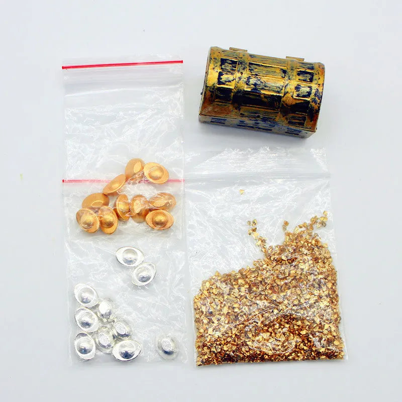 Miniature alloy gold coin treasure box doll house accessories with gold bars and ingots