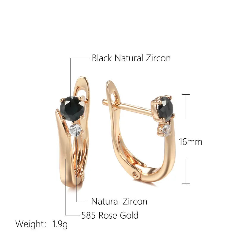 Women's gold geometric black agate drop earrings with retro styling and copper construction