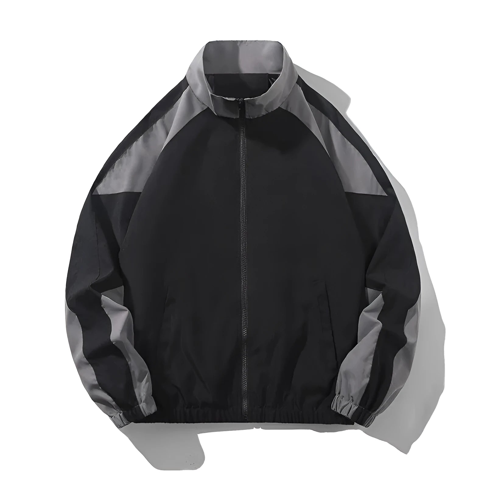 Men's casual jacket with contrast stitching design in black colour showing side seam pockets and regular sleeve length
