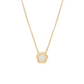 White mother-of-pearl shell flower pendant necklace with O-shaped chain in gold or silver finish