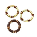 Women's multi-layer wooden necklace and bracelet set with alloy round pendant on regular chain
