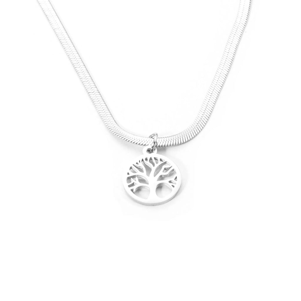 Stainless steel lucky tree pendant clavicle necklace with adjustable snake bones chain