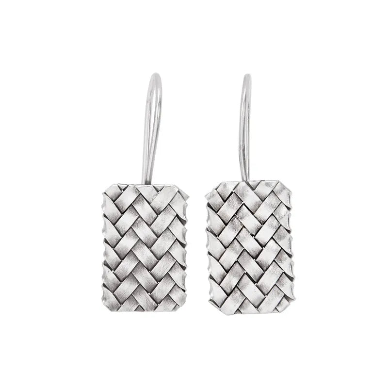 925 silver geometric woven diamond plaid earrings measuring 17.5mm x 11mm