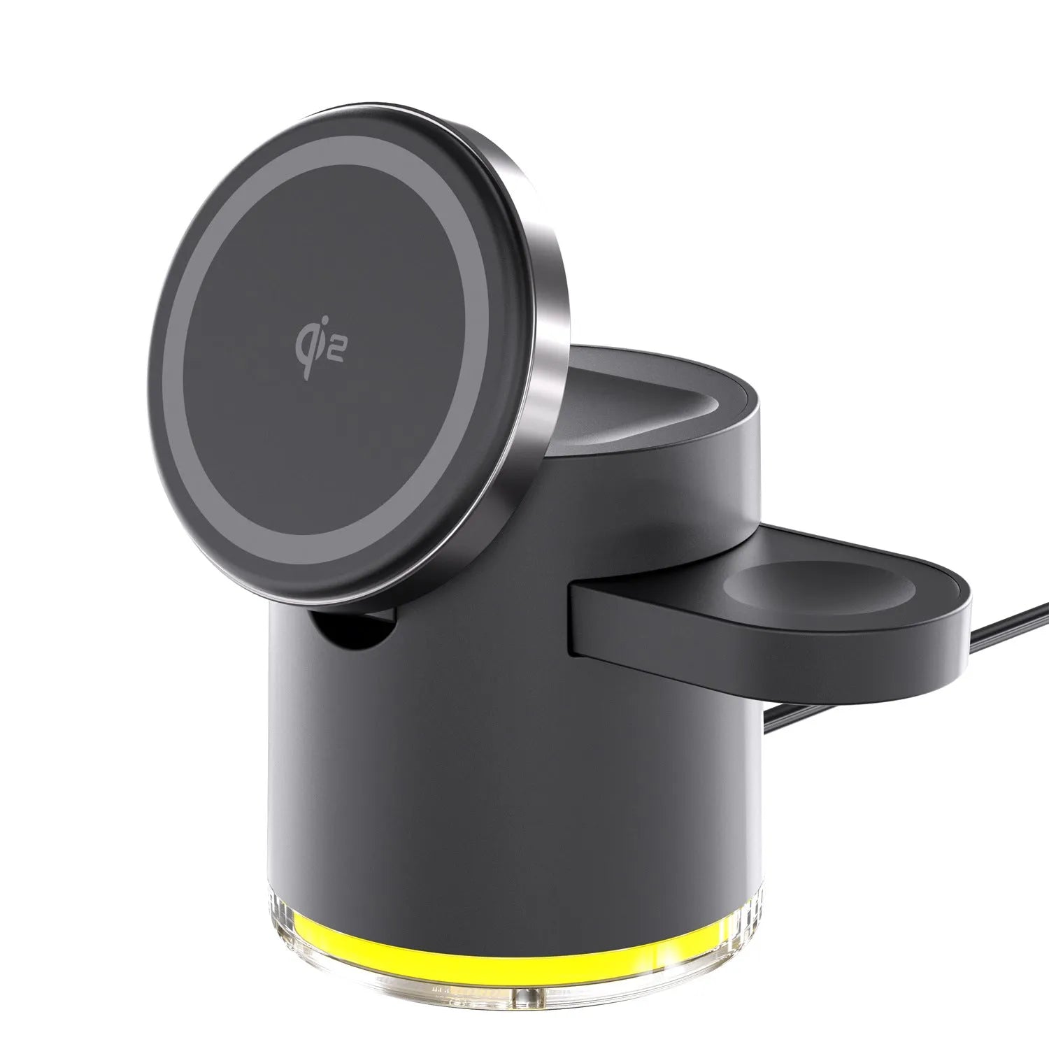 C16 portable magnetic three-in-one wireless folding charger in black or ivory white colour charging phone watch and earbuds