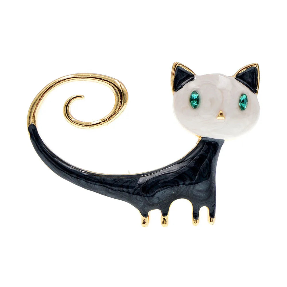 Personalised painted tailing up kitty brooch in white or orange colour, alloy cat jewellery