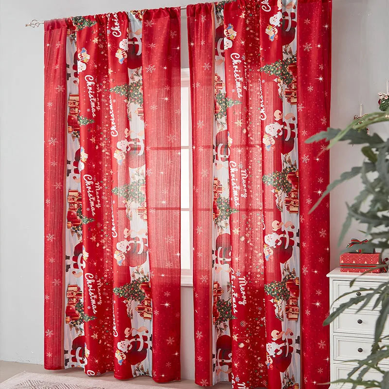 American-style printed Christmas curtain with semi-sunshade function on polyester fabric